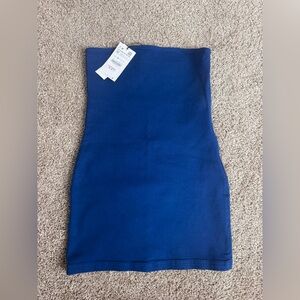Zara Denim Bandeau Dress Medium Vibrant Blue Strapless Side Zip NWT